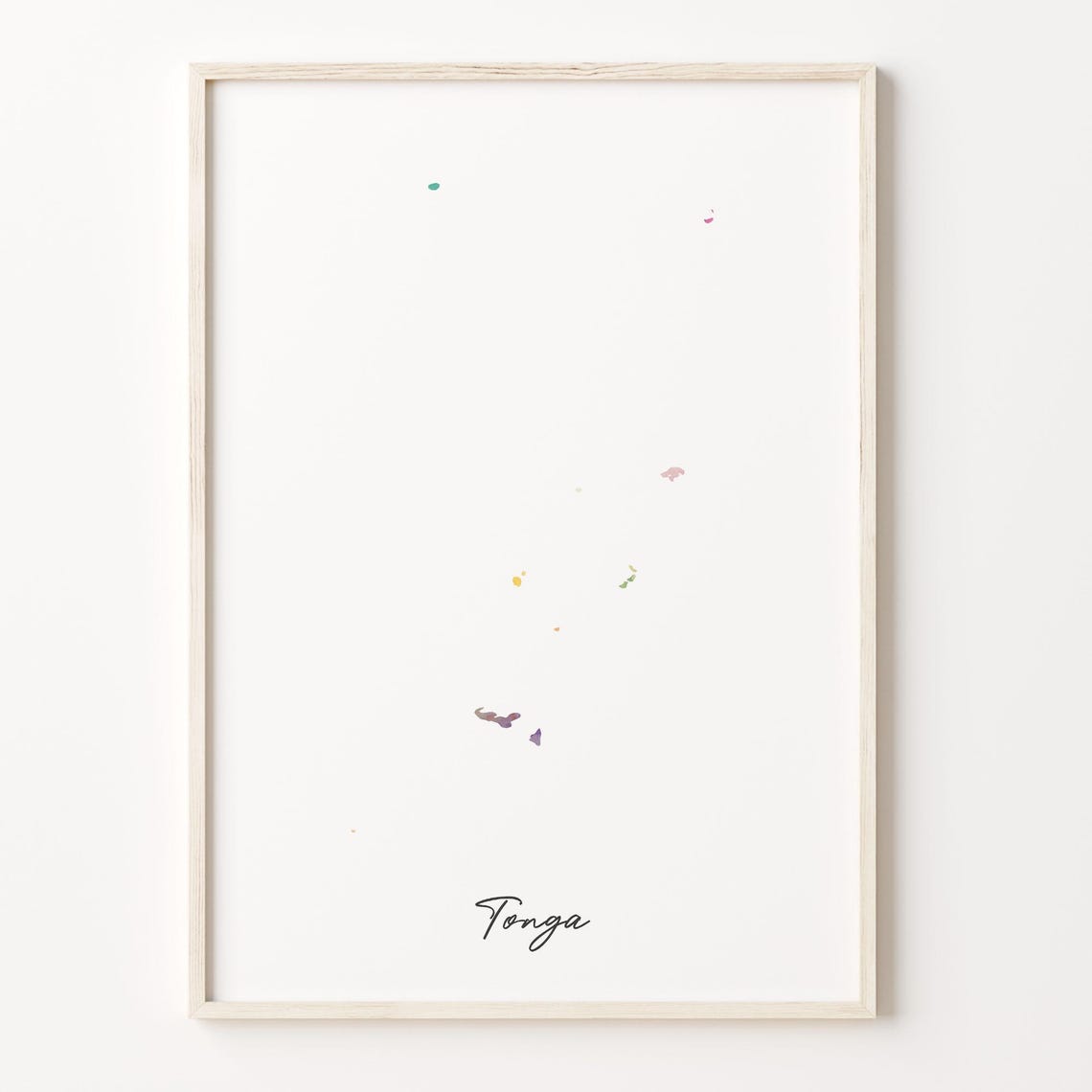 Tonga Watercolor Map Archipelago Islands Minimalist Pacific Art Poster