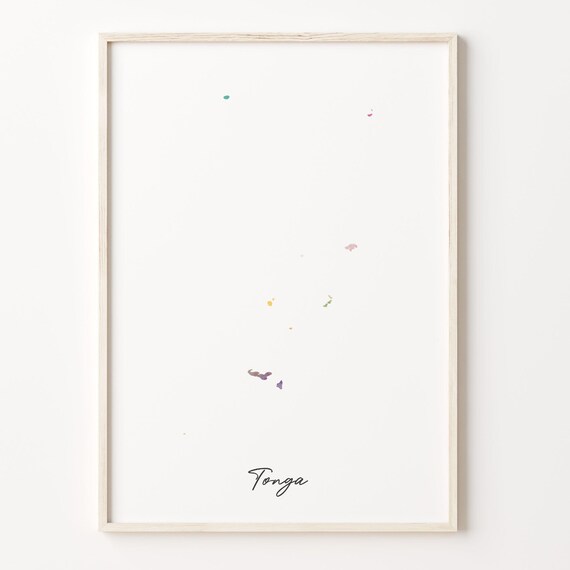 Tonga Watercolor Map Archipelago Islands Minimalist Pacific Art Poster