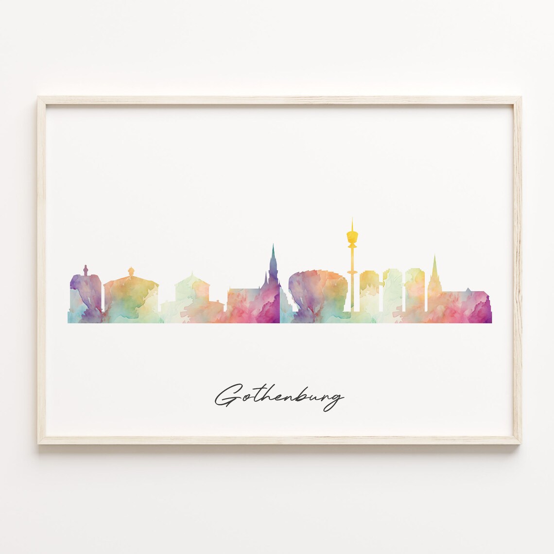 Gothenburg Sweden Watercolor Skyline Poster Minimalist Cityscape Art