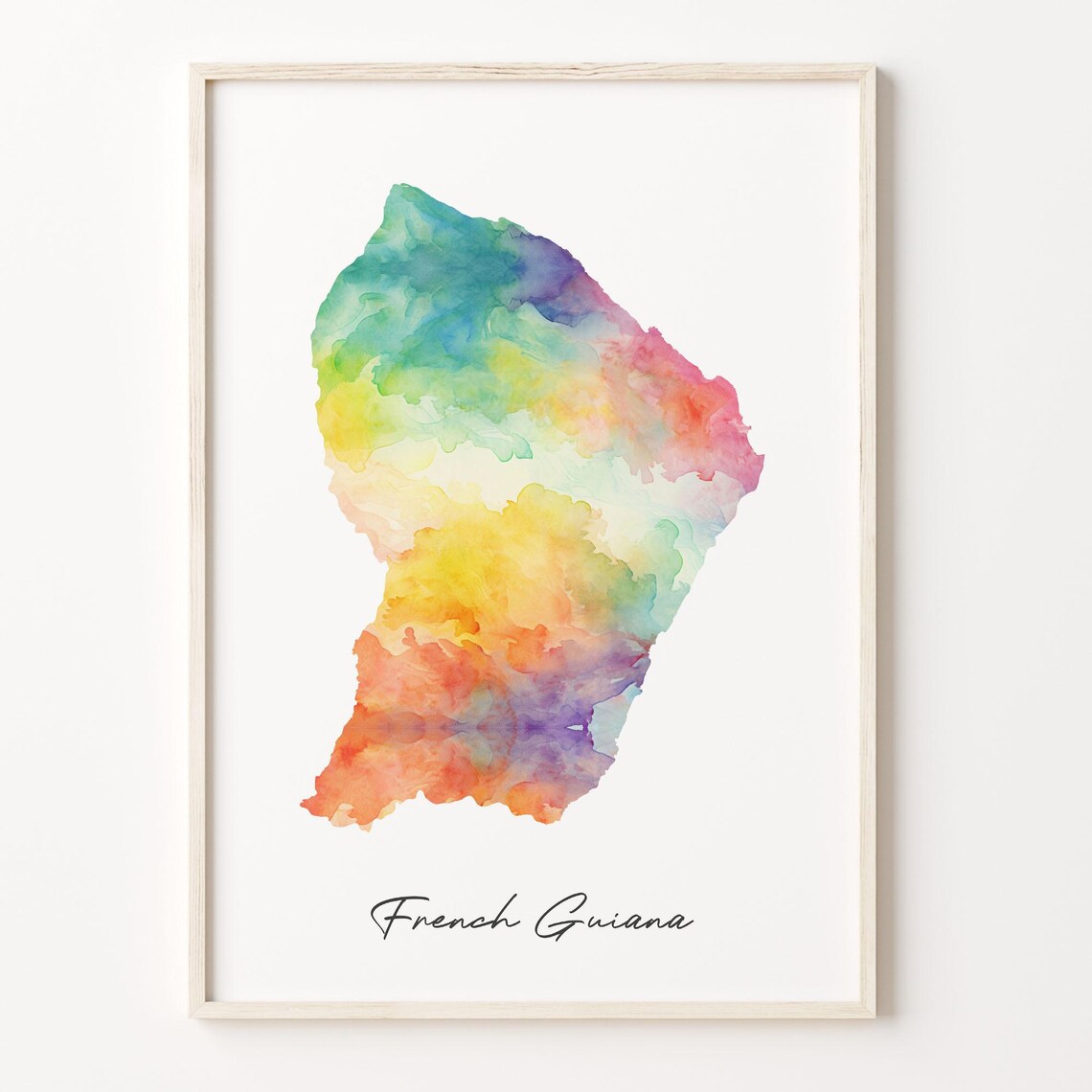 French Guiana Watercolor Country Map Vibrant Rainbow Art Poster