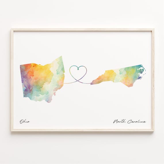 Ohio To North Carolina Watercolor Map Poster