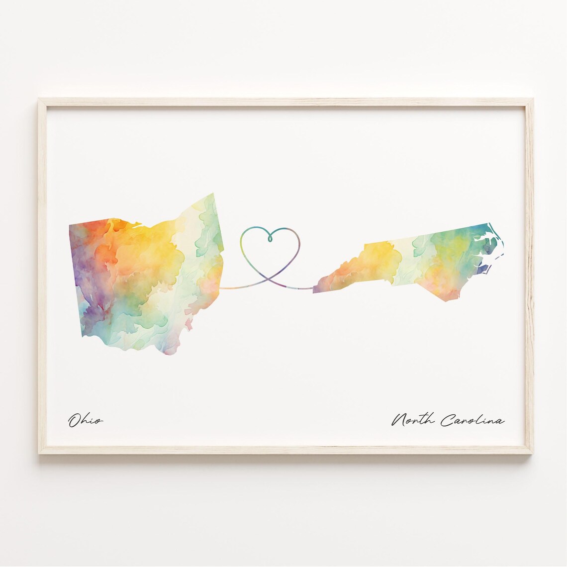 Ohio To North Carolina Watercolor Map Poster