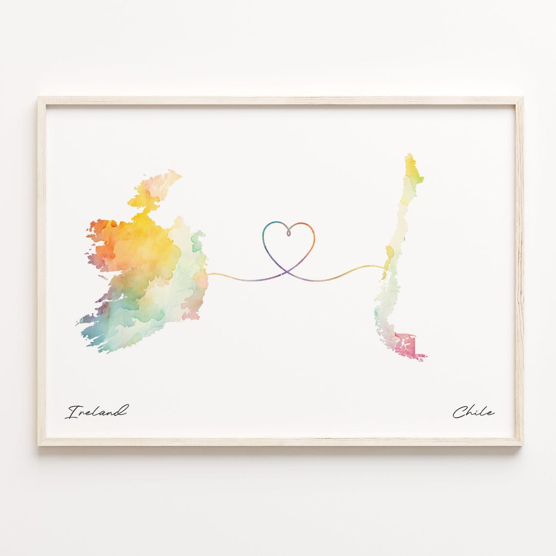 Ireland to Chile Watercolor Map Poster