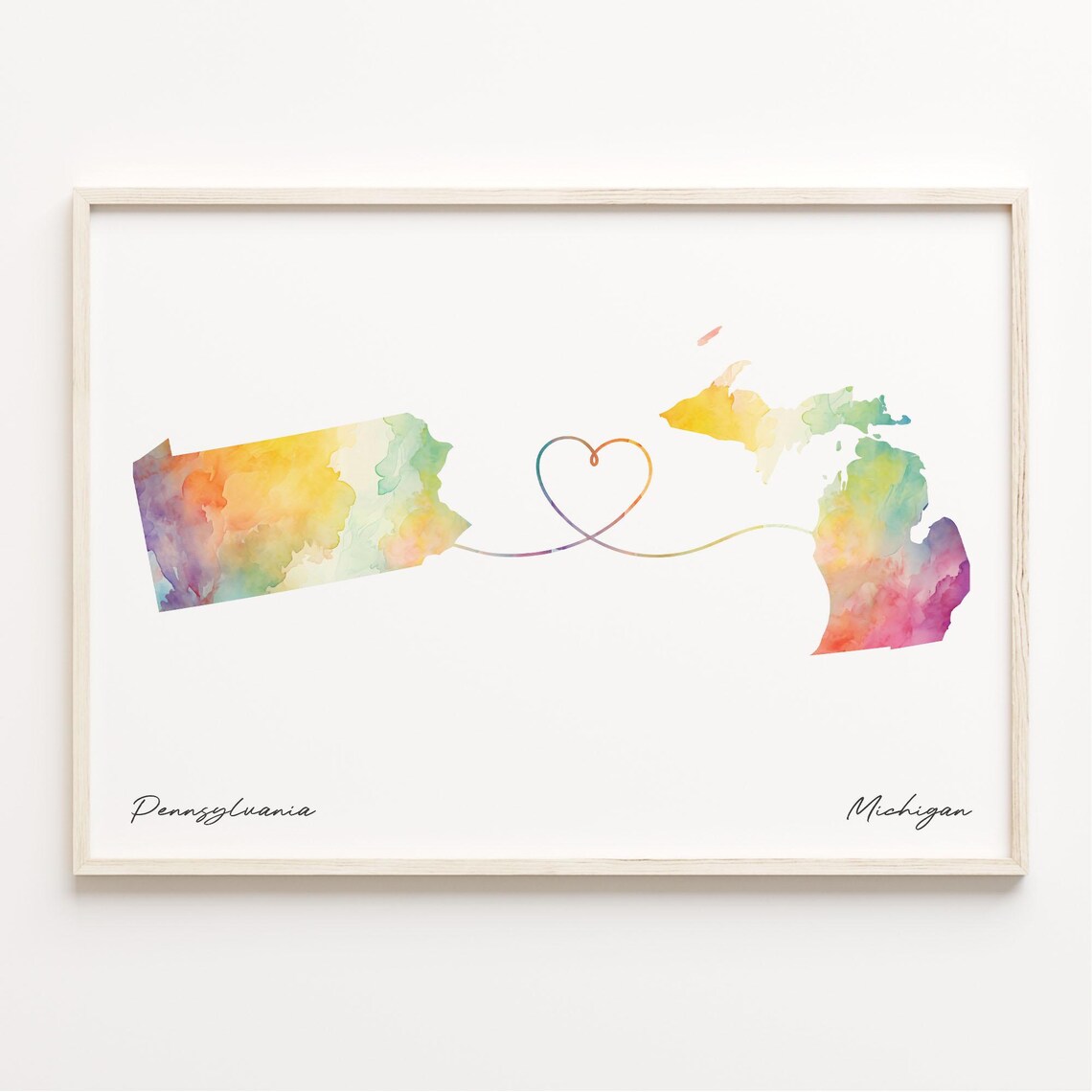Pennsylvania to Michigan Watercolor Map Poster