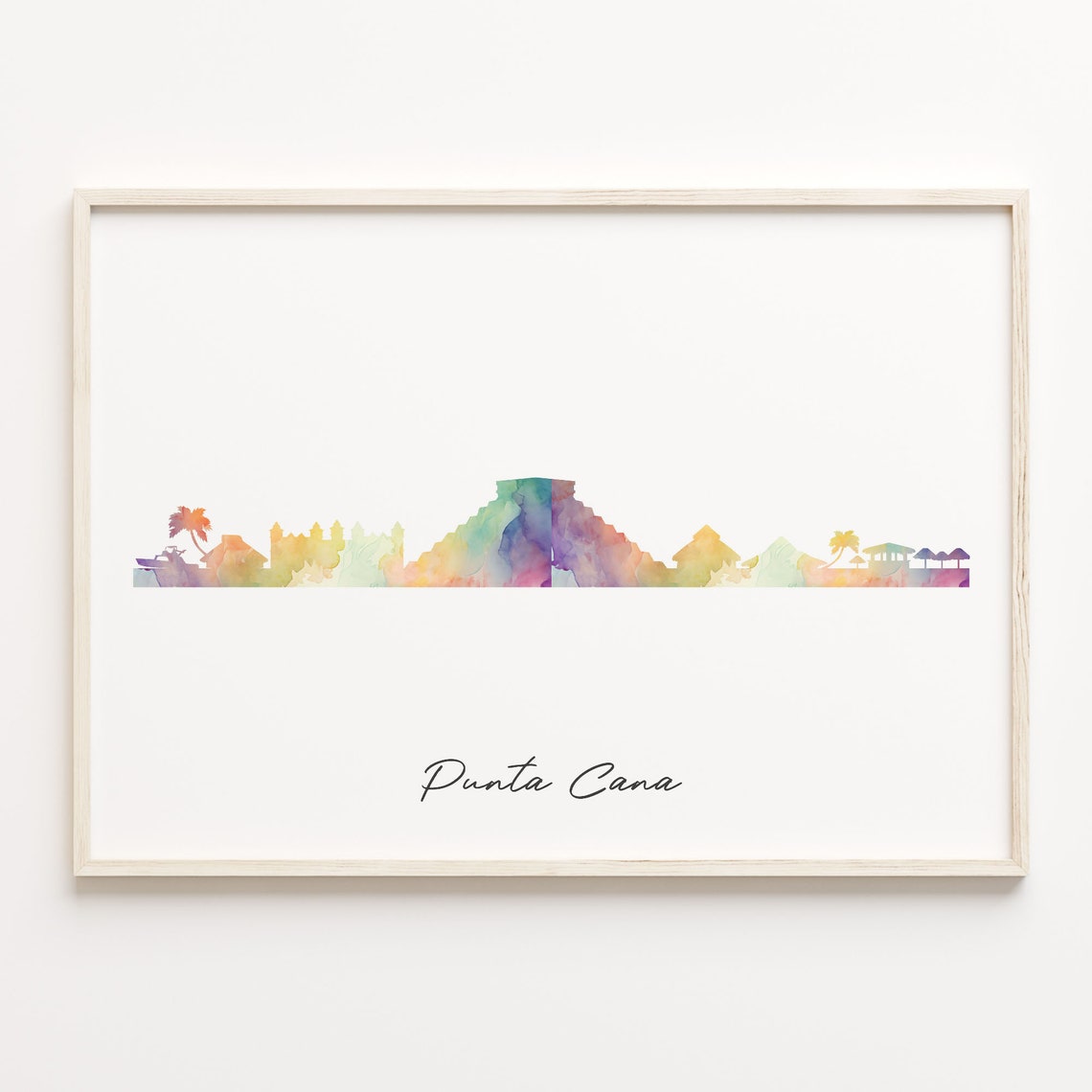 Punta Cana Watercolor Skyline Poster in Tropical Pastel Wash
