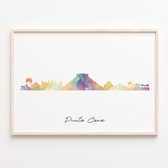 Punta Cana Watercolor Skyline Poster in Tropical Pastel Wash