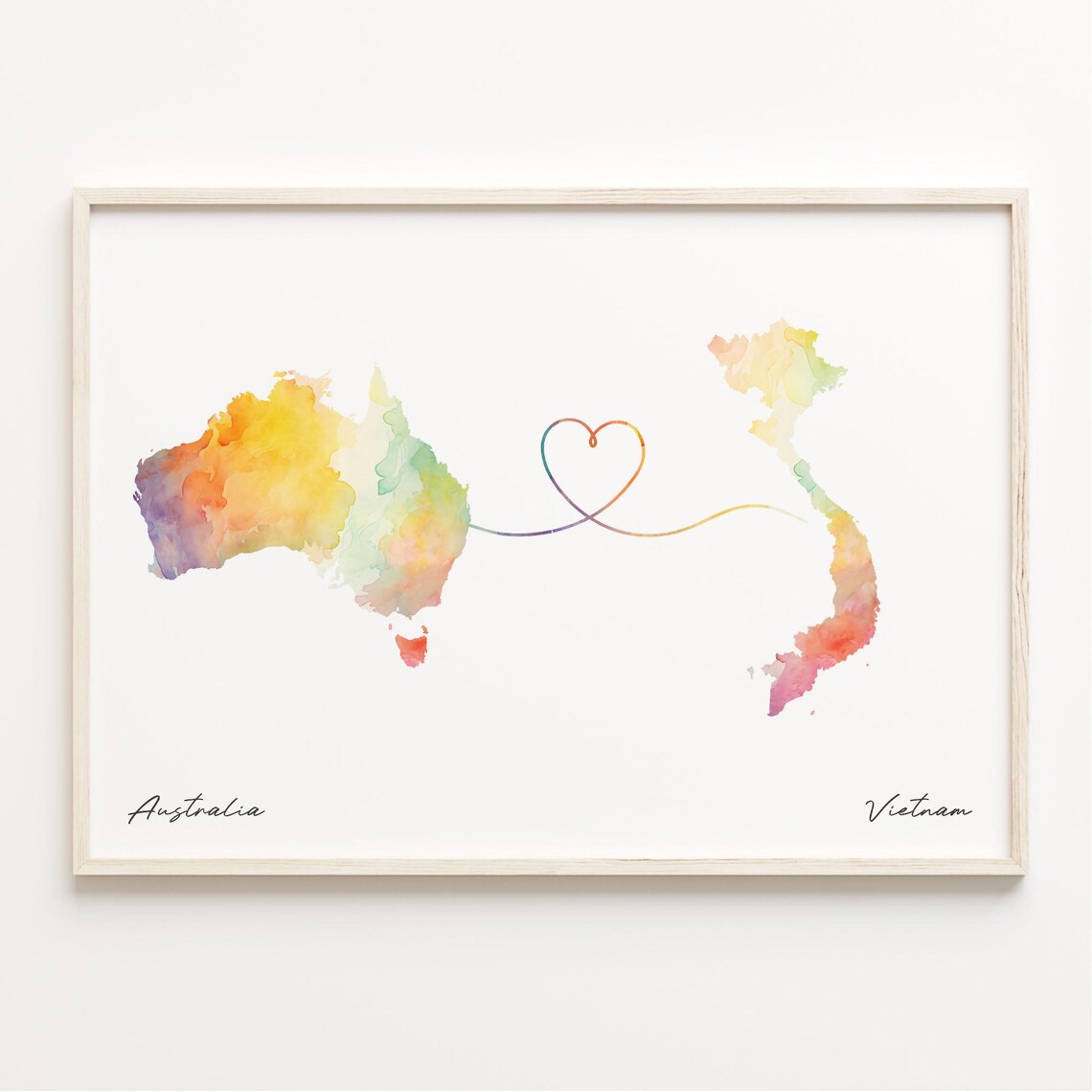 Australia to Vietnam Watercolor Map Art Print
