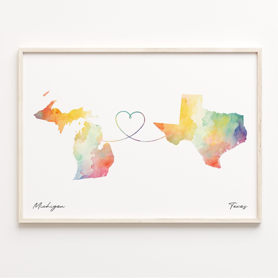 Michigan to Texas Watercolor Map Travel Poster