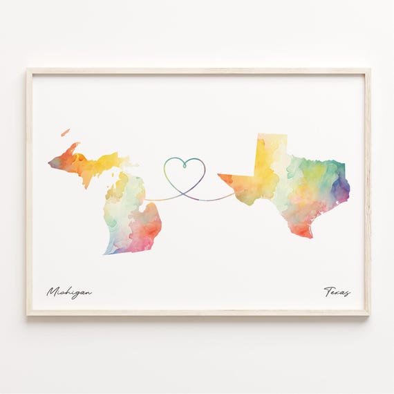 Michigan to Texas Watercolor Map Travel Poster