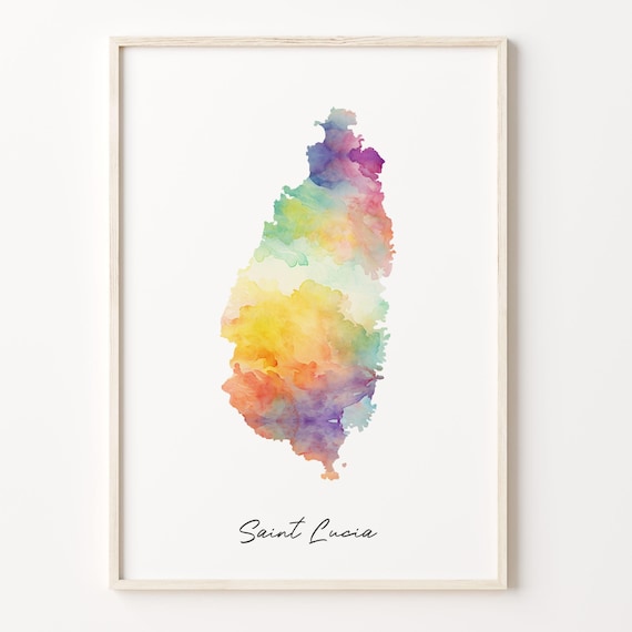 Saint Lucia Watercolor Country Map Rainbow Wash Poster Tropical