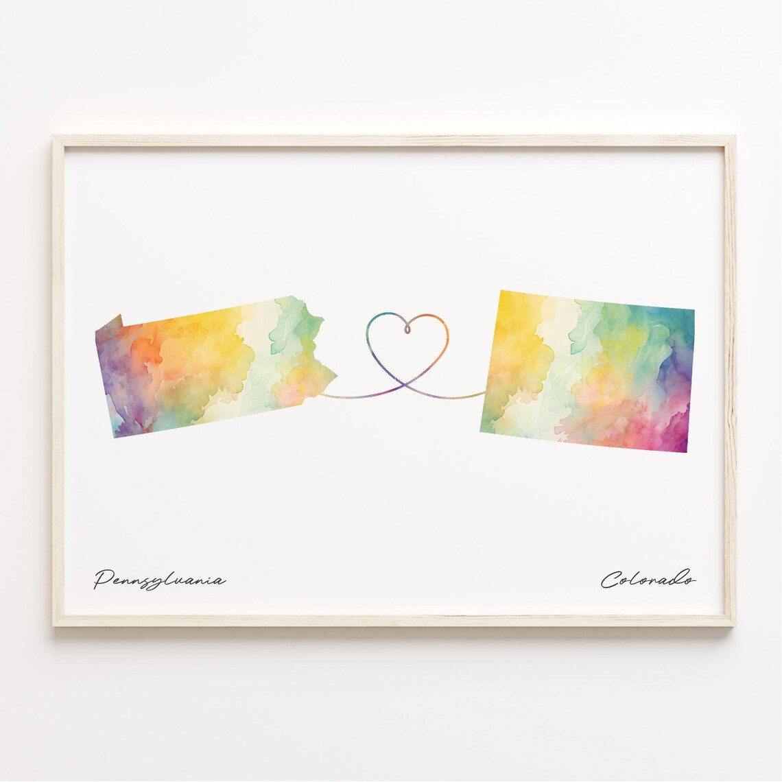 Pennsylvania Colorado Watercolor Map Heart Long Distance Poster