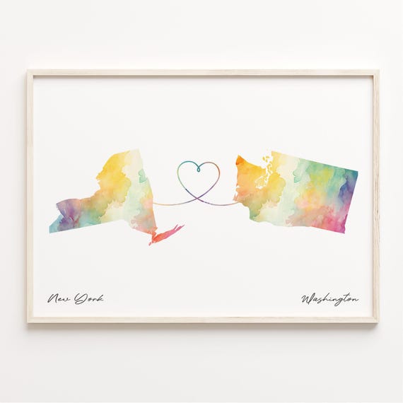 New York to Washington Watercolor Map Art Print