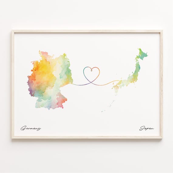 Germany To Japan Print Watercolor Map Poster Jamaican Gift Travel Wall Art Adventure Awaits C23488