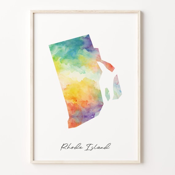 Rhode Island Watercolor Map Colorful State Silhouette Art Poster