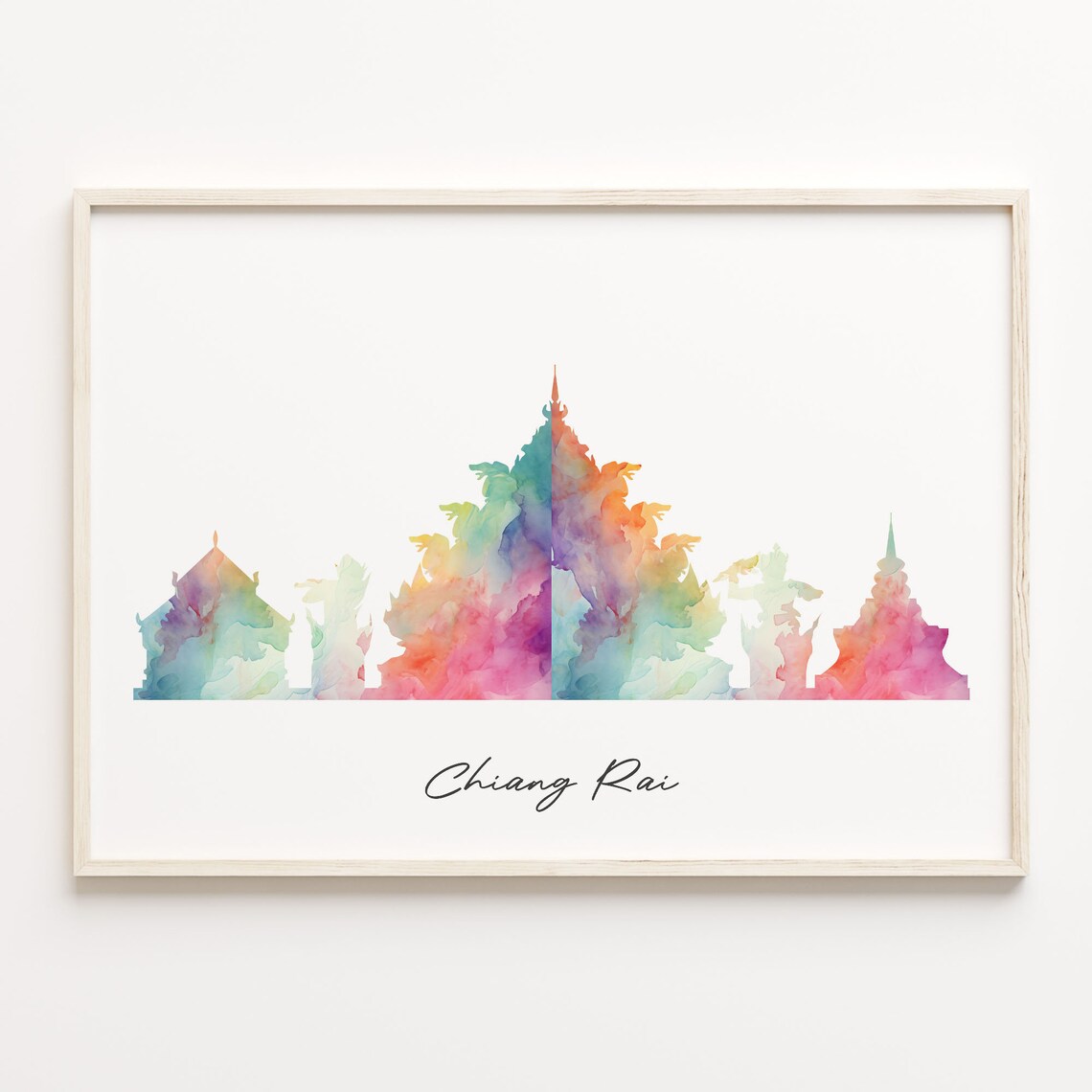 Chiang Rai Thailand Watercolor Temple Skyline Travel Wall Poster