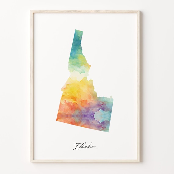 Idaho Watercolor State Map Poster in Vibrant Rainbow Pastel Hues