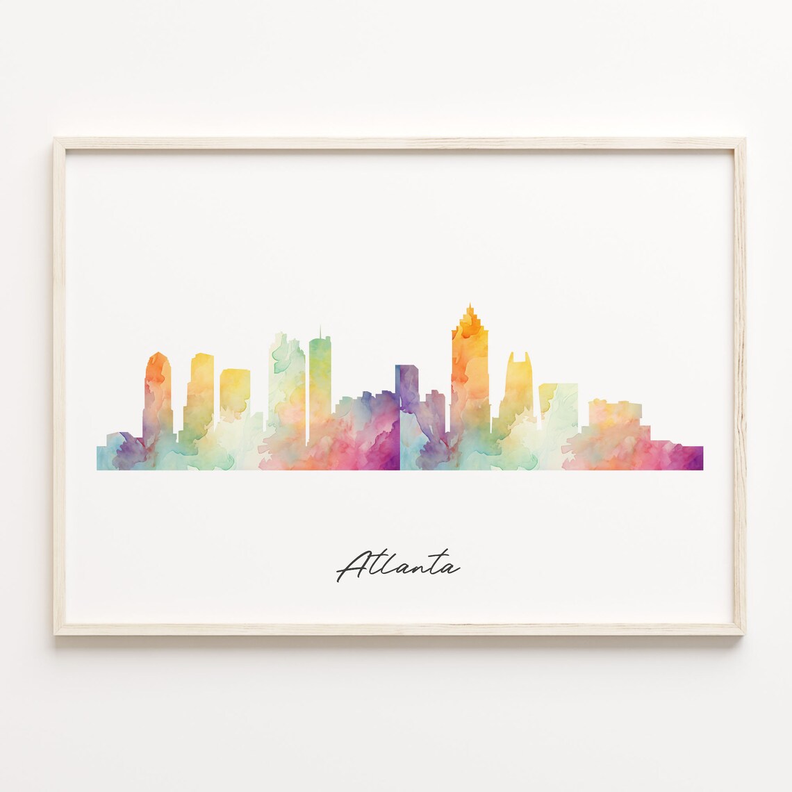 Atlanta Georgia Sunset Rainbow Watercolor Downtown Skyline Poster