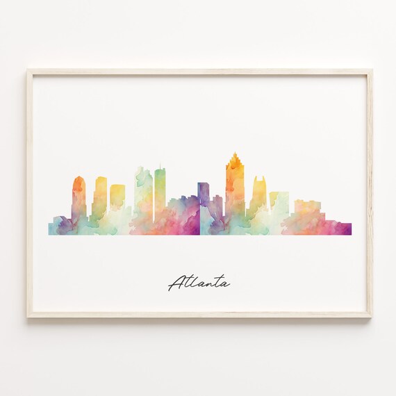 Atlanta Georgia Sunset Rainbow Watercolor Downtown Skyline Poster