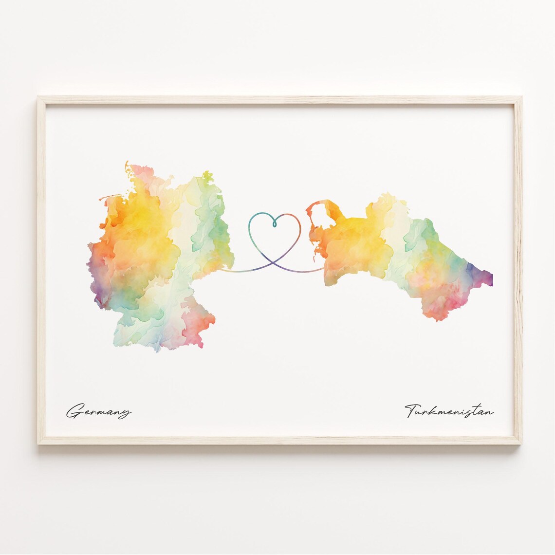 Germany To Turkmenistan Watercolor Map Heart Long Distance Poster