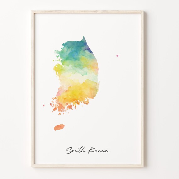 Stunning South Korea Watercolor Country Map Minimalist Art Poster