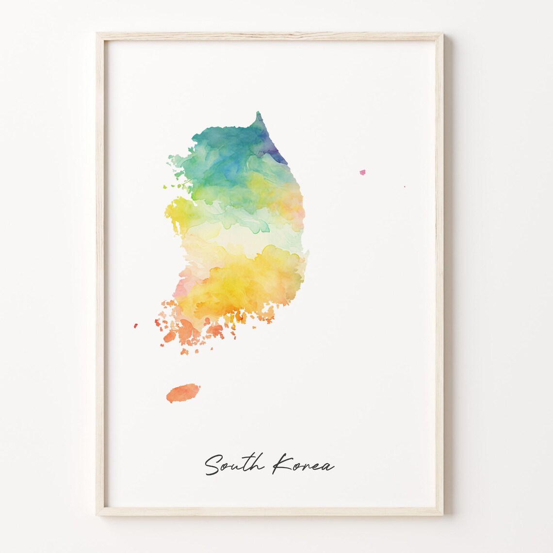 Stunning South Korea Watercolor Country Map Minimalist Art Poster