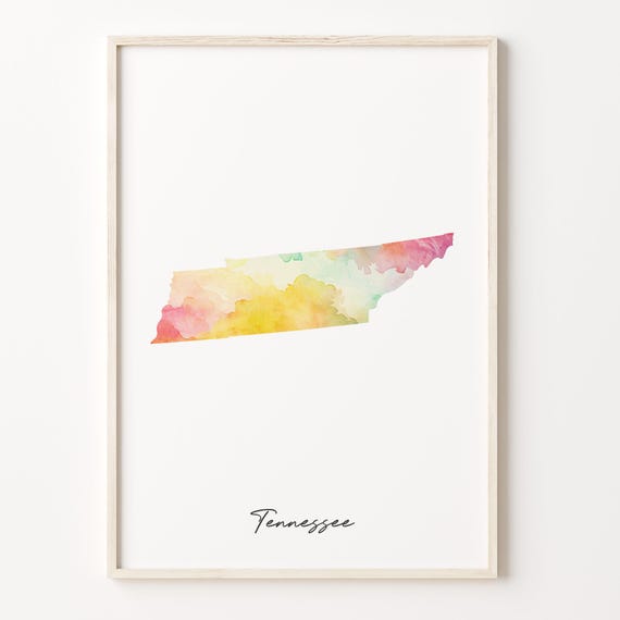 Tennessee Watercolor Map Print, Colorful Travel Poster