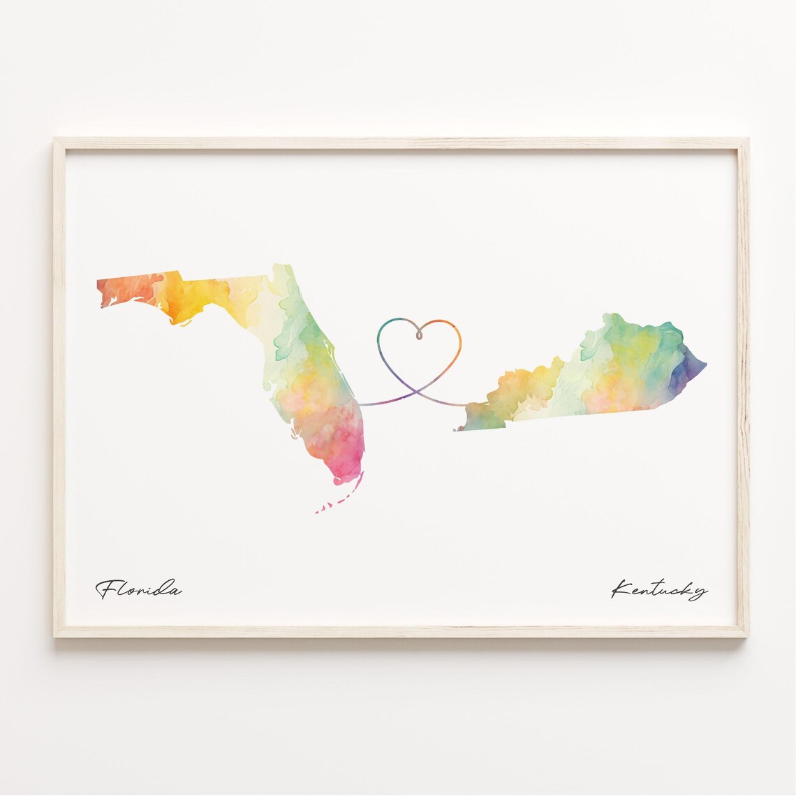 Florida To Kentucky Watercolor Map Art Print