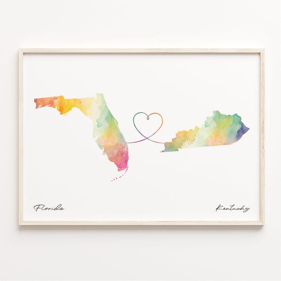 Florida To Kentucky Watercolor Map Art Print