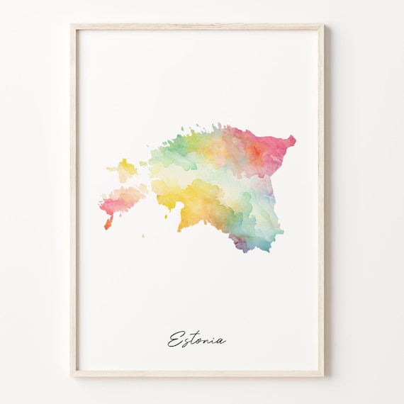Estonia Country Map Watercolor Splash Colorful Minimalist Wall Art