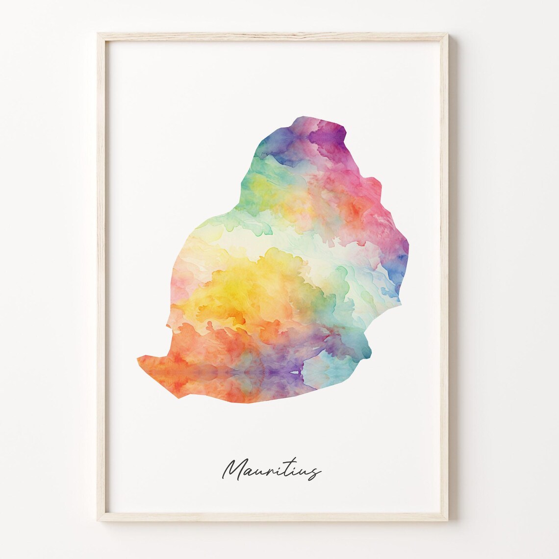 Mauritius Colorful Watercolor Map Modern Island Country Poster