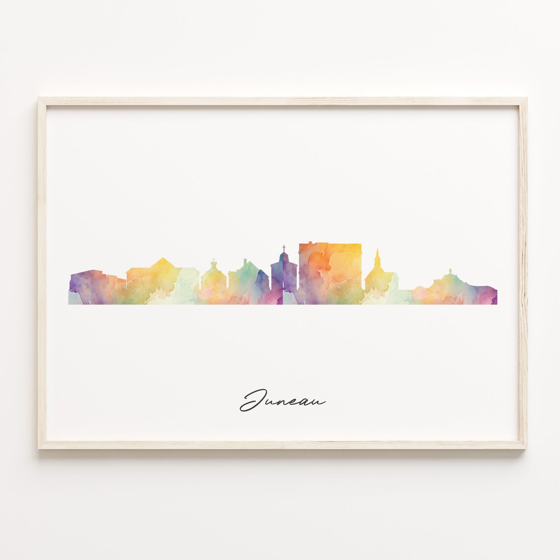 Juneau Alaska Pastel Watercolor Skyline Cityscape Art Poster