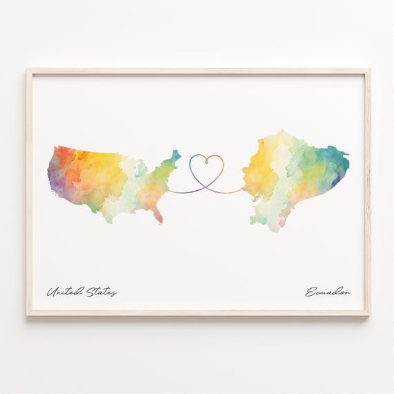 Us To Ecuador Watercolor Map Art Print
