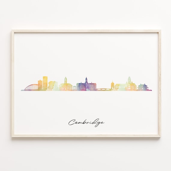 Cambridge United Kingdom Vibrant Watercolor Skyline Cityscape Poster