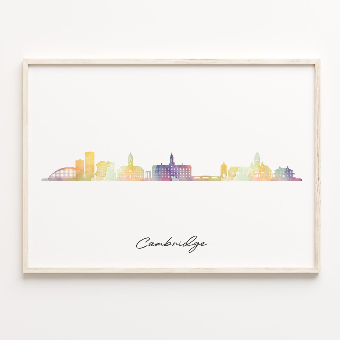 Cambridge United Kingdom Vibrant Watercolor Skyline Cityscape Poster