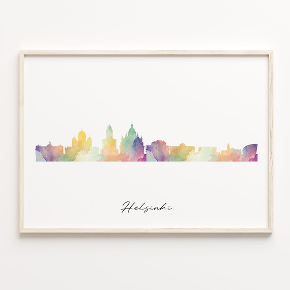 Helsinki Finland Watercolor City Skyline Silhouette Travel Poster