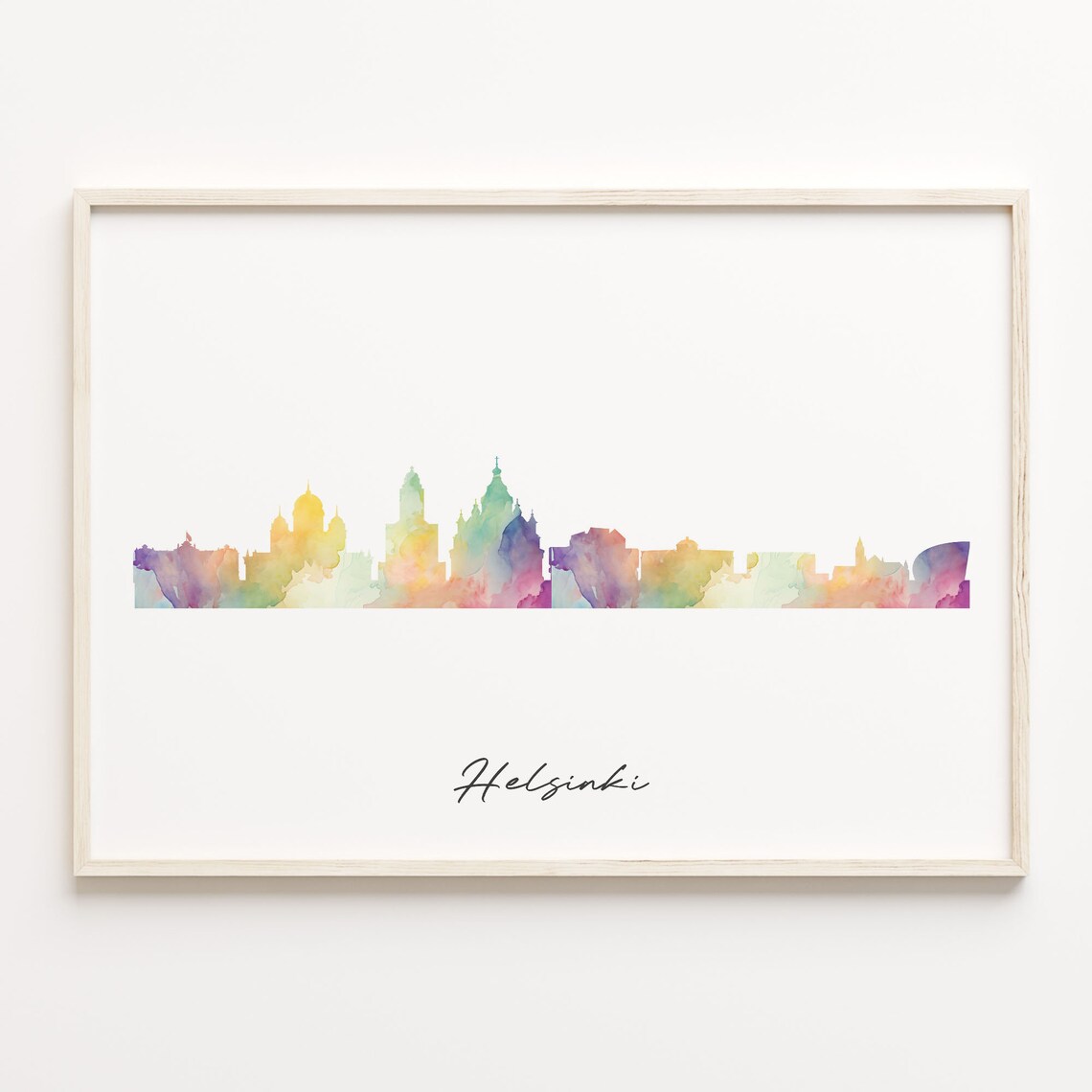 Helsinki Finland Watercolor City Skyline Silhouette Travel Poster
