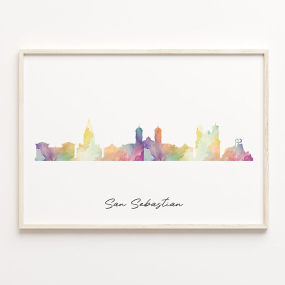 San Sebastian Spain Colorful Watercolor Skyline Cityscape Art Poster