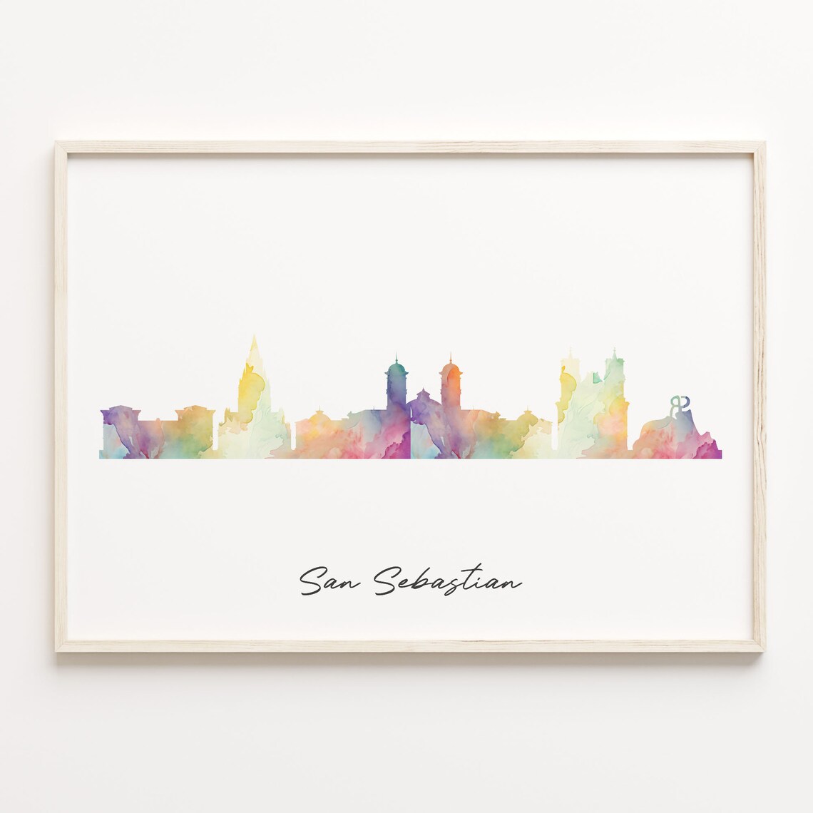 San Sebastian Spain Colorful Watercolor Skyline Cityscape Art Poster