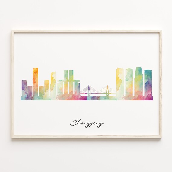 Chongqing China Watercolor Skyline Cityscape Souvenir Poster