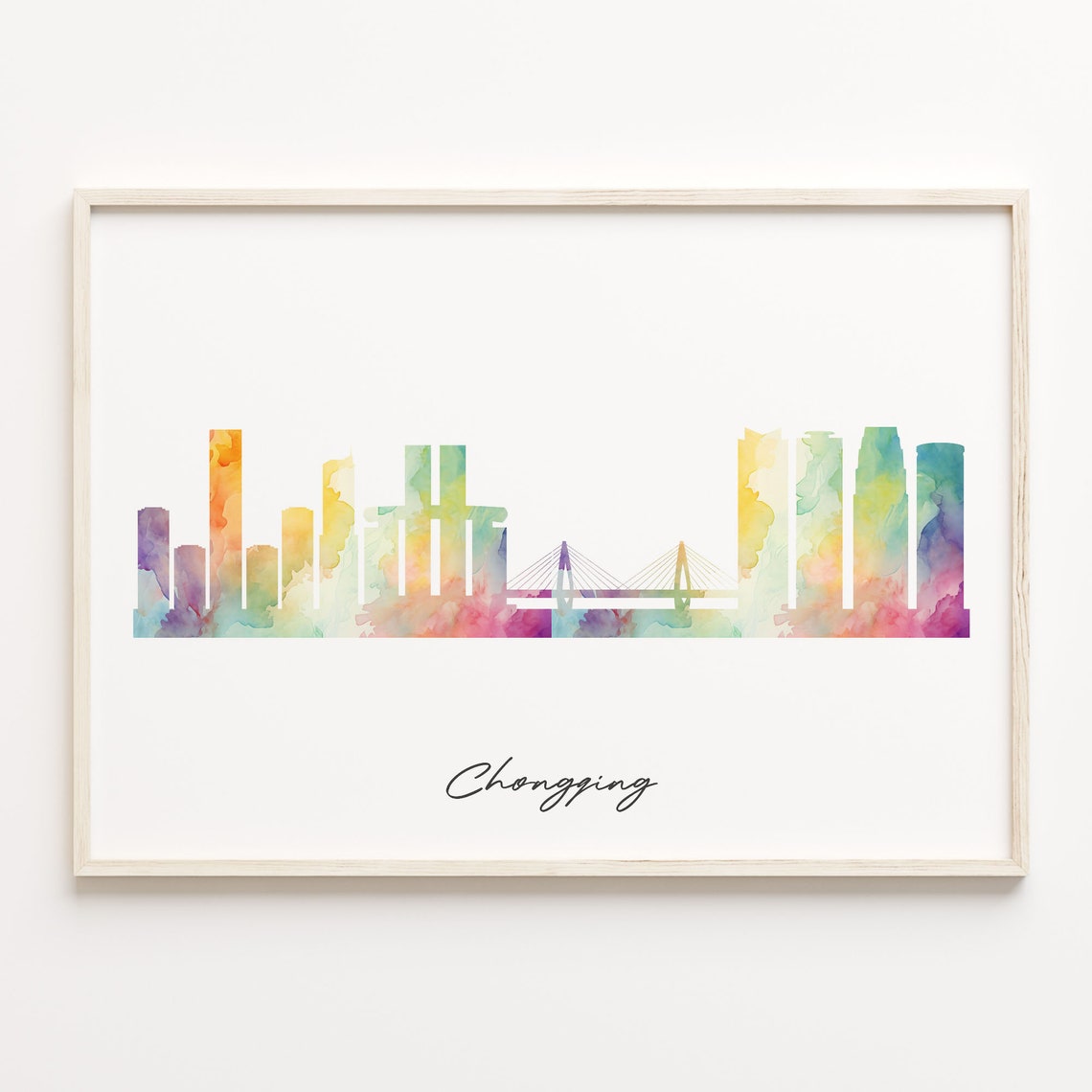 Chongqing China Watercolor Skyline Cityscape Souvenir Poster