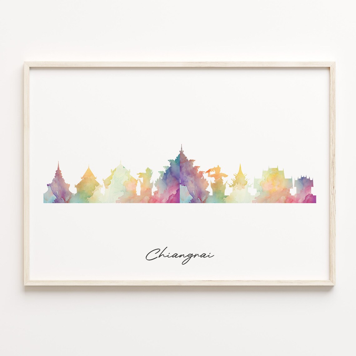 Chiangrai Thailand Watercolor Skyline Temple Cityscape Poster