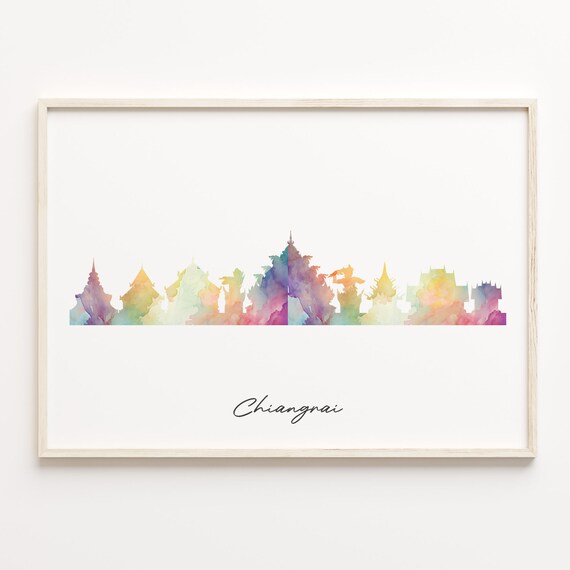 Chiangrai Thailand Watercolor Skyline Temple Cityscape Poster