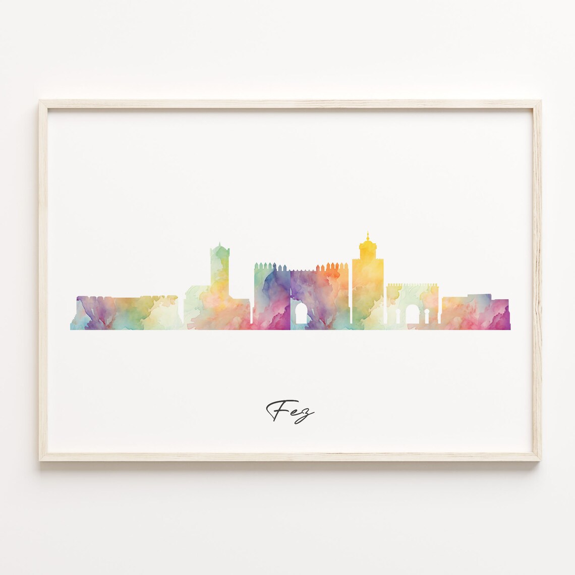 Fez Morocco Watercolor Skyline Cityscape Colorful Africa Poster
