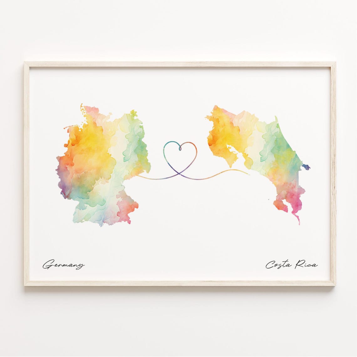 Germany To Costa Rica Long Distance Love Heart Connection Map Poster