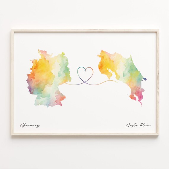Germany To Costa Rica Long Distance Love Heart Connection Map Poster