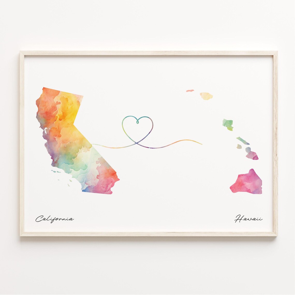 To Hawaii Watercolor Map Poster, Travel Wall Art