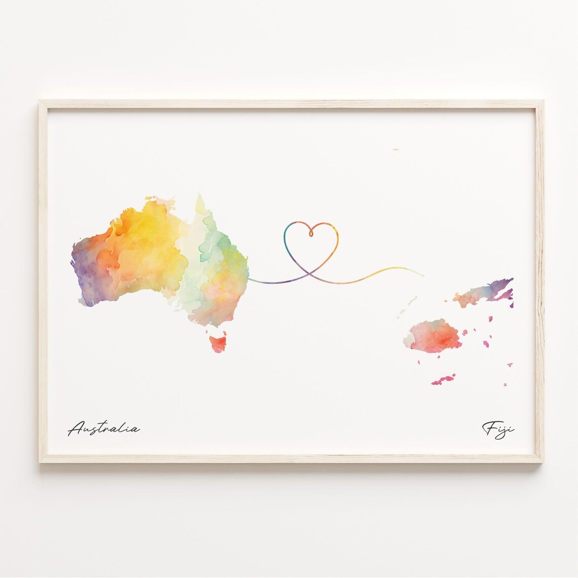 Australia To Fiji Watercolor Map Art Print