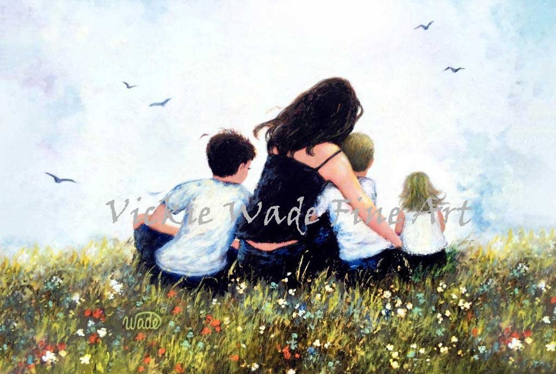Mother Two Sons And Daughter Art Print Three Children Two Boys And Girl Two Brothers And Sister Angel Baby Sister Vickie Wade Art