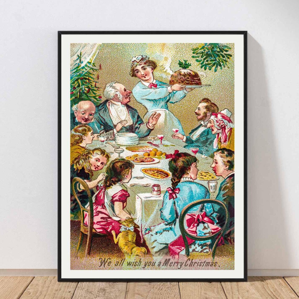 Victorian Christmas Dinner Feast Vintage Holiday Scene Art Poster