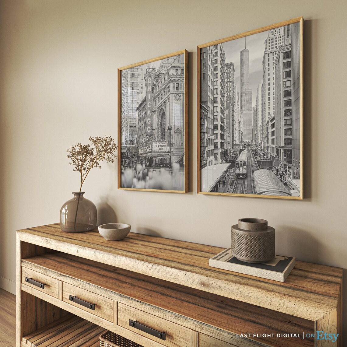 Chicago Downtown Skyline Travel Poster, Black and White - Image 4